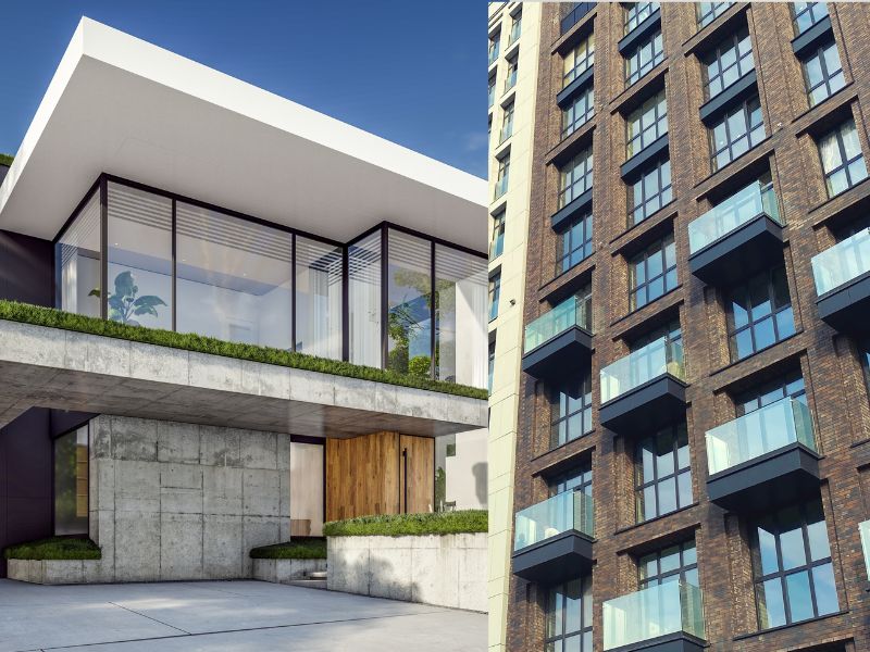 prikaz kuće i zgrade na jednoj slici